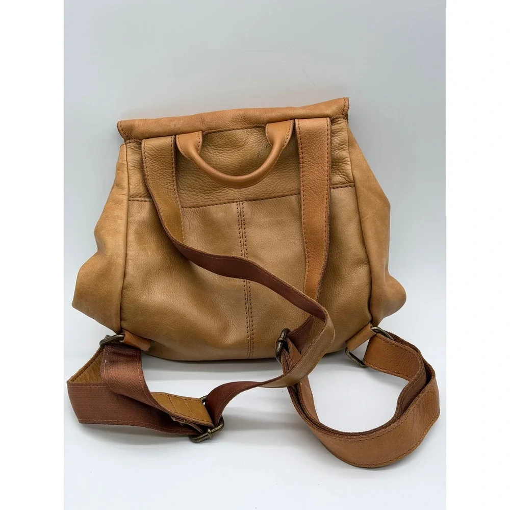American Leather Co Honey Tan Genuine Leather Flap Backpack Handbag Bag 12x10x4